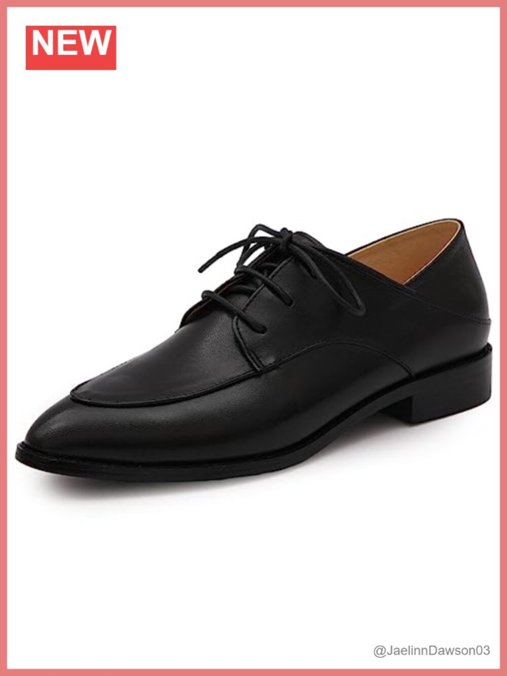 Women's Leather Pointed Toe Oxford Lace Up Flat Shoes Low Heel Work